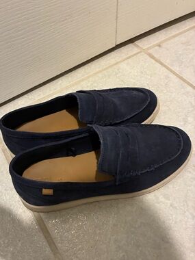 Zara Navy Suede Slip-On Loafers